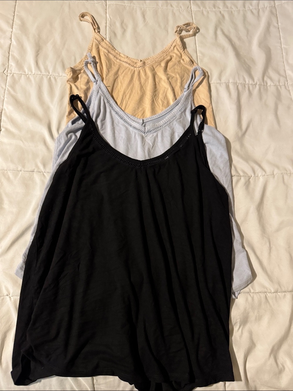 Women’s 3-Pack Cotton Blend Cami Tank Tops - Black, Light Blue, Beige